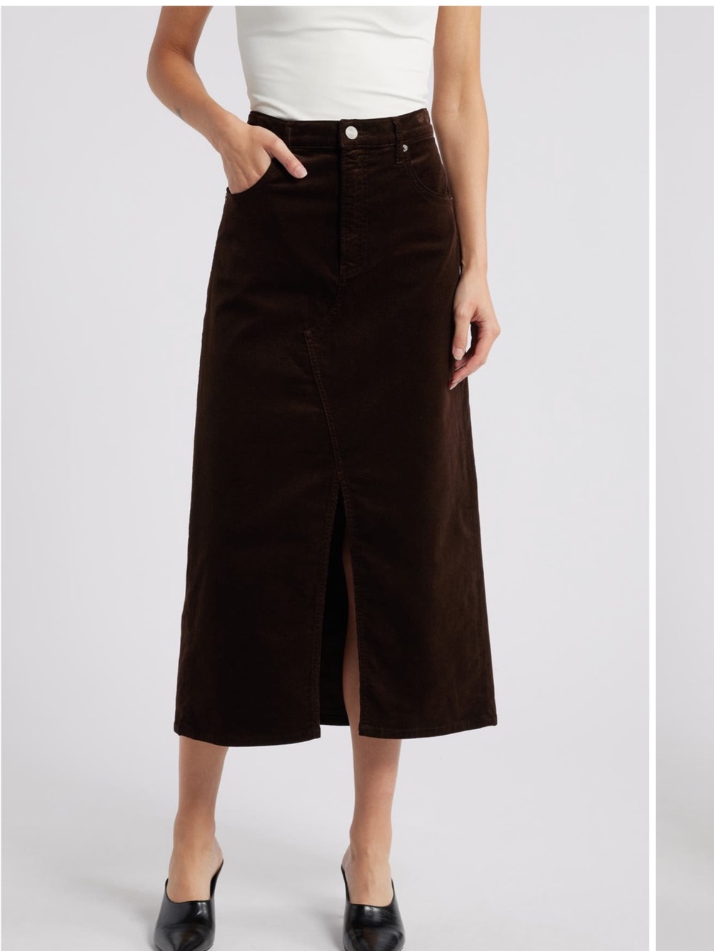 Frame - The corduroy front slit skirt - espresso - size 27/us4